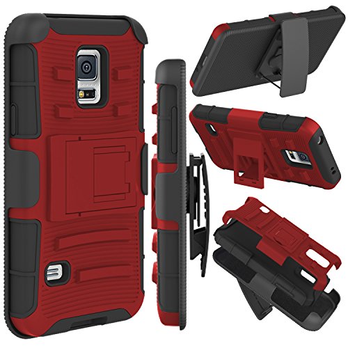 Product Cover zenic Galaxy S5 Case, (TM) Hybrid Dual Layer Armor Defender Full-Body Protective Case Cover with Kickstand & Belt Clip Holster Combo for Samsung Galaxy S5 i9600 Case (Red/Black)