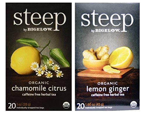 Product Cover Steep By Bigelow Organic Caffeine Free Herbal Tea 2 Flavor Variety Bundle: (1) Bigelow Organic Chamomile Citrus Herbal Tea, and (1) Bigelow Organic Lemon Ginger Herbal Tea, 1-1.60 Oz Ea
