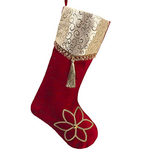 Product Cover Valery Madelyn 21 inch Luxury Red Gold Christmas Stockings with Christmas Flower and Jacquard Cuff, Themed with Tree Skirt (Not Included)