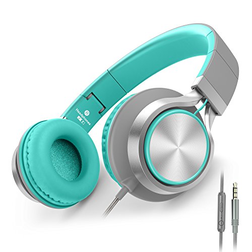 Product Cover AILIHEN C8 Headphones with Microphone and Volume Control Folding Lightweight Headset for Cellphones Tablets Smartphones Laptop Computer PC Mp3/4 (Grey/Mint)