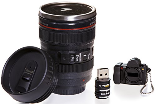 Product Cover Camera Lens Coffee Mug, 13.5 Oz :: Exact Replica of Canon EF 24-105mm Lens :: Comes with 16GB USB Flash Drive :: Durable PVC & Stainless Steel :: Great Gift Set for Photographers by Indie Camera Gear
