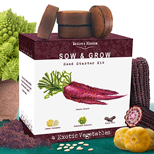 Product Cover Nature's Blossom Exotic Vegetables Growing Kit. 4 Unique Plants To Grow From Seed. Beginner Gardeners Starter Set To Start Your Own Unusual Home Veg Garden. Gardening Project For Kids and Adults