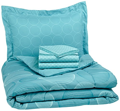 Product Cover AmazonBasics 5-Piece Light-Weight Microfiber Bed-In-A-Bag Comforter Bedding Set - Twin or Twin XL, Industrial Teal