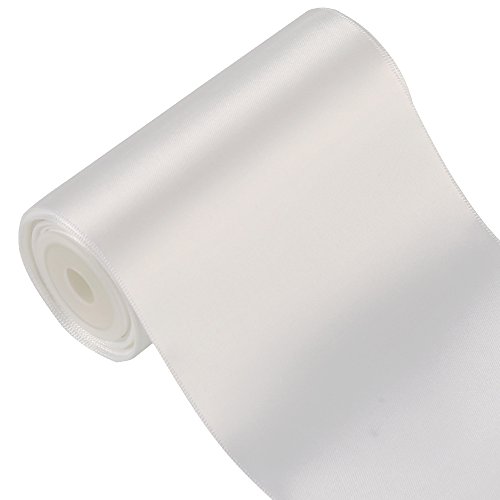 Product Cover LaRibbons 4 inch Wide Solid Color Double Face Satin Ribbon Great for Chair Sash- 5 Yard/Spool (White)