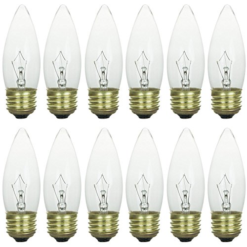 Product Cover Sunlite 25ETC/32/12PK 25W Incandescent Torpedo Tip Chandelier with Crystal Clear Light Bulb and Medium E26 Base (12 Pack)