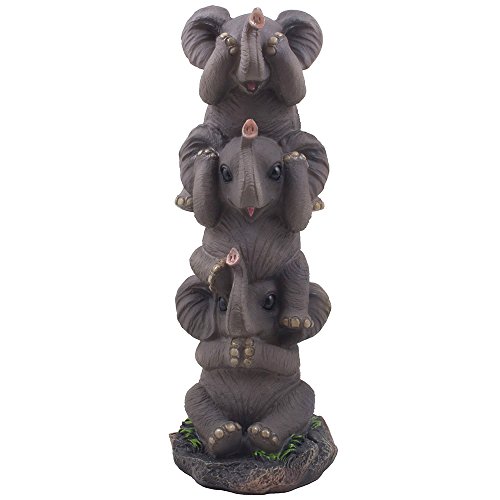 Product Cover Home 'n Gifts See, Hear and Speak No Evil Elephants Totem Statue for African Jungle Safari Decor or Whimsical Animal Figurines As Decorative Birthday Gifts That Bring Luck