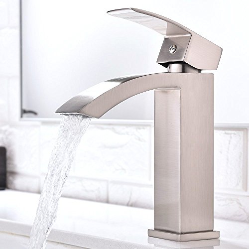 Product Cover Friho Single Handle Waterfall Bathroom Vanity Sink Faucet with Extra Large Rectangular Spout, Brushed Nickel