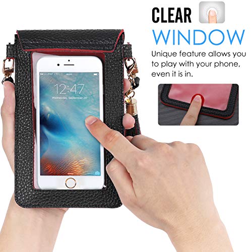 Product Cover MoKo Cell Phone Bag, PU Leather Crossbody Bag Mini Phone Pouch Compatible for iPhone 11 Pro/11/Xs Max/XR/Xs/X, Samsung Galaxy Note 10/S10e/S10/S10 PLUS, Google Pixel 3a/3a XL - Black + Red