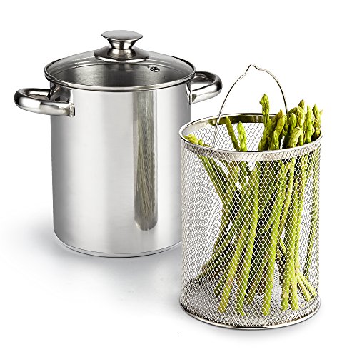 Product Cover Cook N Home 4 Quart 3-Piece Vegetable Asparagus Steamer Pot, Stainless Steel