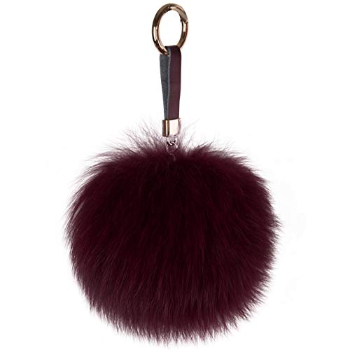 Product Cover Roniky Newest Large Genuine Fox Fur Pom Pom Keychain Bag Purse Charm Gold Ring Fluffy Fur Ball (5.1