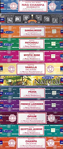 Product Cover Set of 12 Nag Champa, Super Hit, Sandalwood, Patchouli, Mystic Rose, Vanilla, Prana, Natural, French Lavender, Opium, Egyptian Jasmine, Champa by Satya