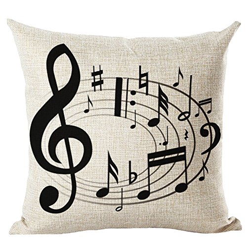 Product Cover LivebyCare Music Printing Cushion Cover Linen Cotton Cover Throw Pillow Case Sham Pattern Zipper Pillowslip Pillowcase for Decor Decorative Play Study Room