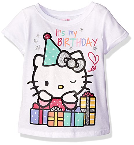 Product Cover Hello Kitty Little Girls' Toddler Happy Birthday T-Shirt, Bright White, 2T