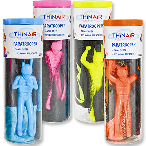 Product Cover Thin Air Brands Tangle-Free Parachute with Paratrooper in Reusable Storage Tube, Multicolor (Set of 4)