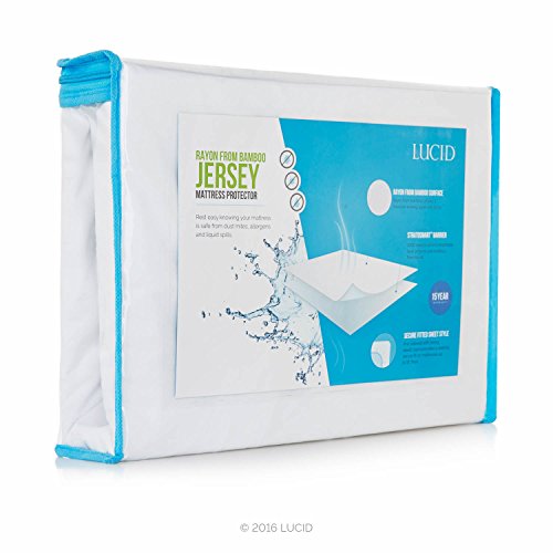Product Cover LUCID Premium Rayon from Bamboo Jersey Mattress Protector - Ultra Soft - Waterproof - Dust Mite Proof - Hypoallergenic - Queen