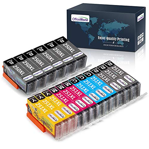 Product Cover OfficeWorld Compatible 250 251 Ink Cartridge Replacement for Canon 250XL 251XL PGI-250XL CLI-251XL (18 Packs) for use with Canon PIXMA MX922 MG7520 MG5520 MG5420 MG7120 MG6320 Printer
