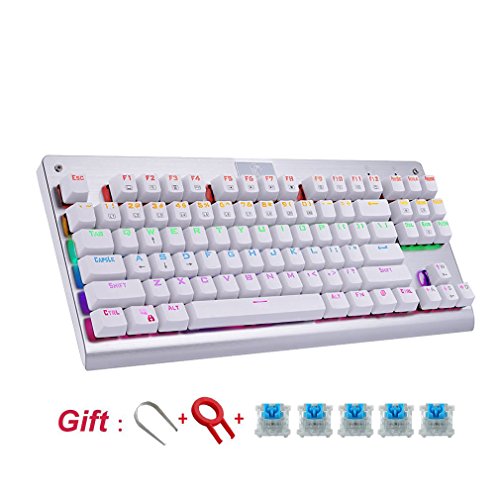 Product Cover HUO JI E-Element Z-77 Mechanical Gaming Keyboard, Multicolor LED Backlit with Blue Switches,Tenkeyless 87 Keys Anti-Ghosting for Mac PC, White
