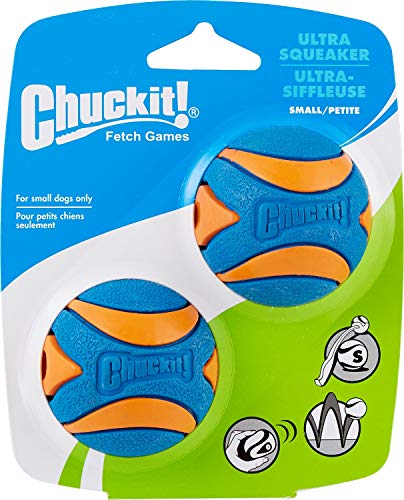 Product Cover Chuckit! Ultra Squeaker Dog Ball High Bounce, Blue/Orange, Small, 2 Count (Pack of 1)