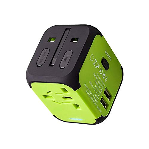 Product Cover Travel Adapter Uppel Dual USB All-in-one Worldwide Travel Chargers Adapters for US EU UK AU about 151 countries Wall Universal Power Plug Adapter Charger with Dual USB and Safety Fuse (Green)