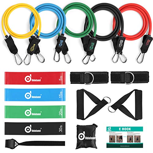 Product Cover Odoland 16 pcs Resistance Bands Set Workout Bands and Rehab Bands, Heavy Exercise Bands Fitness Bands with Door Anchor, Ankle Strap, Resistance Loop Bands for Gymnastics