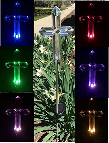 Product Cover Florals Solar Cross Light Lamp, Solar Powered Garden Decor Stake Color Changing Yard LED Outdoor Landscape Light