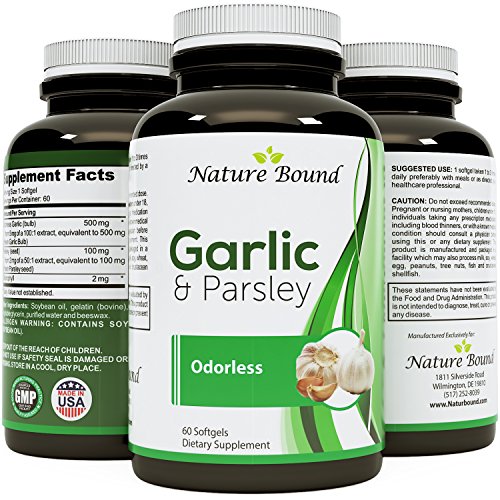 Product Cover Odorless Garlic Pills For Weight Loss & Hair Loss with Allicin - Premium Garlic & Parsley Seed Extract Dietary Supplement - Detox - Boost Immunity & Metabolism - Potent Antioxidant By Nature Bound