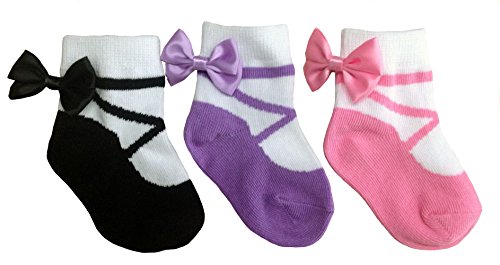 Product Cover Baby Infant & Toddler Girls Socks with Shoe Design - Anti Slip - Cotton - 3 Pairs - Gift Packaged
