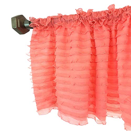 Product Cover A Vision to Remember Light Coral Ruffled Valance Modern Farmhouse Window Treatment Curtain, for Kitchen, Living Room, Bedroom, Nursery, Bathroom