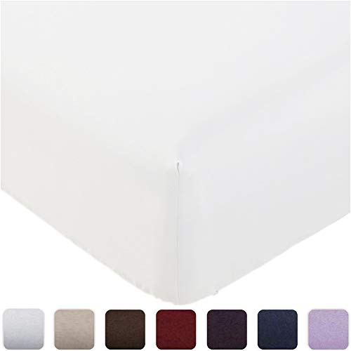 Product Cover Mellanni Fitted Sheet Queen White - Brushed Microfiber 1800 Bedding - Wrinkle, Fade, Stain Resistant - Deep Pocket - 1 Single Fitted Sheet Only (Queen, White)