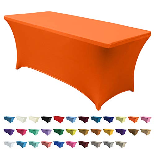 Product Cover ABCCANOPY 30+ Colors Spandex Table Cover 6 ft. Fitted Polyester Tablecloth Stretch Spandex Tablecover-Table Toppers(Orange)