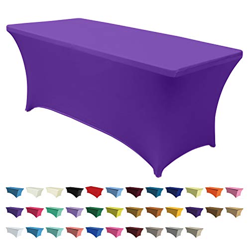 Product Cover ABCCANOPY 30+ Colors Spandex Table Cover 6 ft. Fitted Polyester Tablecloth Stretch Spandex Tablecover-Table Toppers(Purple)