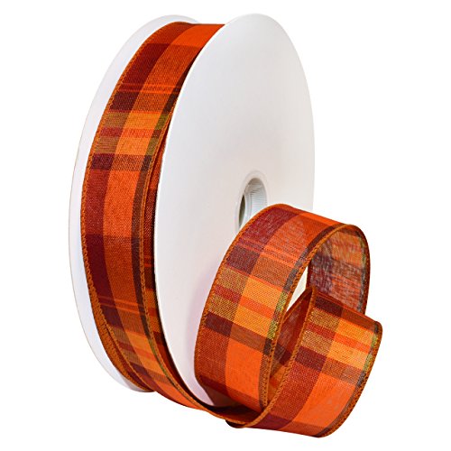 Product Cover Morex Ribbon Autumn Hayride Plaid Wired Fabric Ribbon, Pumpkin, 1-1/2 in x 50-Yd