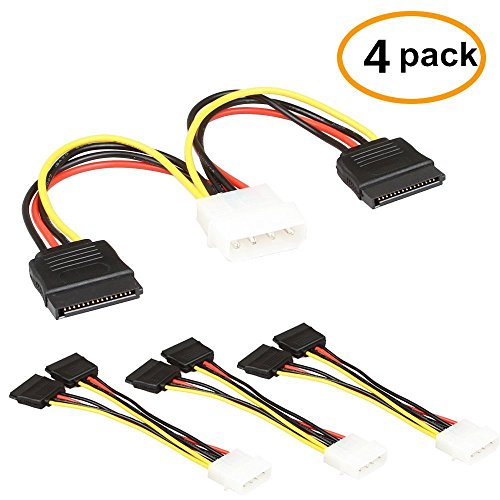 Product Cover TxLove 4 pack 6-Inch/15CM 4pin to 15pin SATA Power Splitter Cable Hard Drive HDD SSD