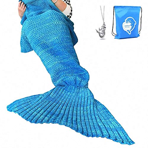 Product Cover LAGHCAT Mermaid Tail Blanket Crochet Mermaid Blanket for Adult, Soft All Seasons Sleeping Blankets, Classic Pattern (71