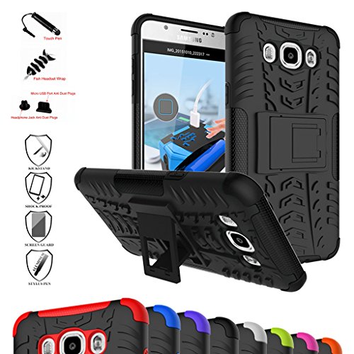 Product Cover Galaxy J7 2016 Case,Mama Mouth Shockproof Heavy Duty Combo Hybrid Rugged Dual Layer Grip Cover with Kickstand for Samsung Galaxy J7 J710 2016 Smartphone(with 4 in 1 Packaged),Black
