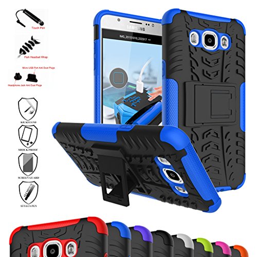 Product Cover Galaxy J7 2016 Case,Mama Mouth Shockproof Heavy Duty Combo Hybrid Rugged Dual Layer Grip Cover with Kickstand for Samsung Galaxy J7 J710 2016 Smartphone(with 4 in 1 Packaged),Blue