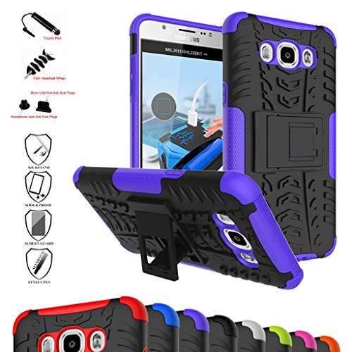 Product Cover Galaxy J7 2016 Case,Mama Mouth Shockproof Heavy Duty Combo Hybrid Rugged Dual Layer Grip Cover with Kickstand for Samsung Galaxy J7 J710 2016 Smartphone(with 4 in 1 Packaged),Purple