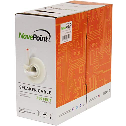 Product Cover NavePoint 250ft in Wall Audio Speaker Cable Wire CL2 14/2 AWG Gauge 2 Conductor Bulk White