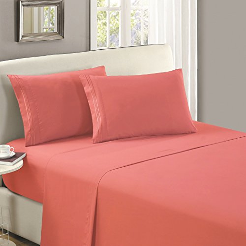 Product Cover Mellanni Flat Sheet Queen Coral - Brushed Microfiber 1800 Bedding Top Sheet - Wrinkle, Fade, Stain Resistant - Ultra Soft - Hypoallergenic (Queen, Coral)