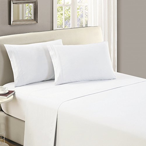 Product Cover Mellanni Flat Sheet Twin XL White - Brushed Microfiber 1800 Bedding - College Dorm Room Top Sheet - Wrinkle, Fade, Stain Resistant - Hypoallergenic (Twin XL, White)