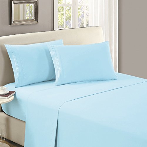 Product Cover Mellanni Flat Sheet Twin XL Baby Blue - Brushed Microfiber 1800 Bedding - College Dorm Room Top Sheet - Wrinkle, Fade, Stain Resistant - Hypoallergenic (Twin XL, Baby Blue)