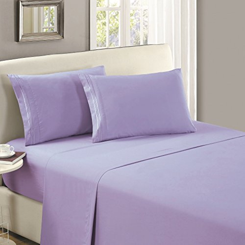 Product Cover Mellanni Flat Sheet King Violet - Brushed Microfiber 1800 Bedding Top Sheet - Wrinkle, Fade, Stain Resistant - Ultra Soft - Hypoallergenic (King, Violet)