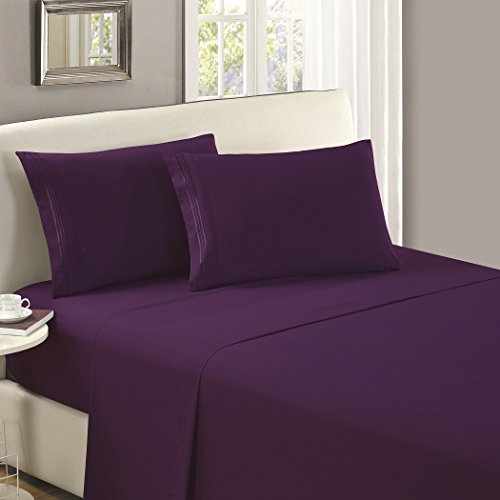 Product Cover Mellanni Flat Sheet King Purple - Brushed Microfiber 1800 Bedding Top Sheet - Wrinkle, Fade, Stain Resistant - Ultra Soft - Hypoallergenic (King, Purple)