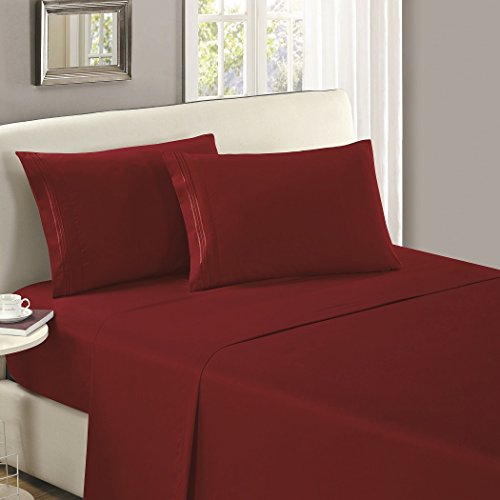 Product Cover Mellanni Flat Sheet King Burgundy - Brushed Microfiber 1800 Bedding Top Sheet - Wrinkle, Fade, Stain Resistant - Ultra Soft - Hypoallergenic (King, Burgundy)