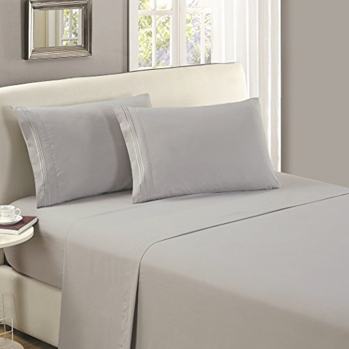 Product Cover Mellanni Flat Sheet Twin XL Light Gray - Brushed Microfiber 1800 Bedding - College Dorm Room Top Sheet - Wrinkle, Fade, Stain Resistant - Hypoallergenic (Twin XL, Light Gray)