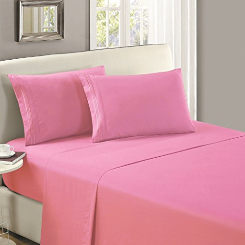 Product Cover Mellanni Flat Sheet King Pink - Brushed Microfiber 1800 Bedding Top Sheet - Wrinkle, Fade, Stain Resistant - Ultra Soft - Hypoallergenic (King, Pink)
