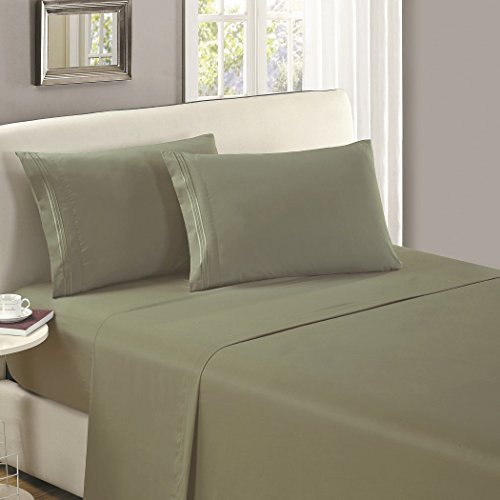 Product Cover Mellanni Flat Sheet California King Olive Green - Brushed Microfiber 1800 Bedding Top Sheet - Wrinkle, Fade, Stain Resistant - Ultra Soft - Hypoallergenic (California King, Olive Green)