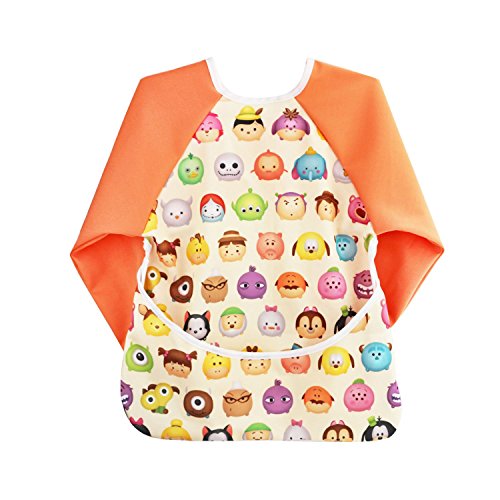 Product Cover Hi Sprout Unisex Infant Toddler Baby Super Waterproof Sleeved Bib, Reusable Bib with Sleeves& Pocket, Multi Patterns, 6-24 Months (cute face)