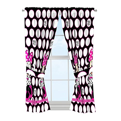Product Cover Disney Minnie Mouse Dots Are New Black Microfiber 4 Piece Curtain Panel & Tie Back