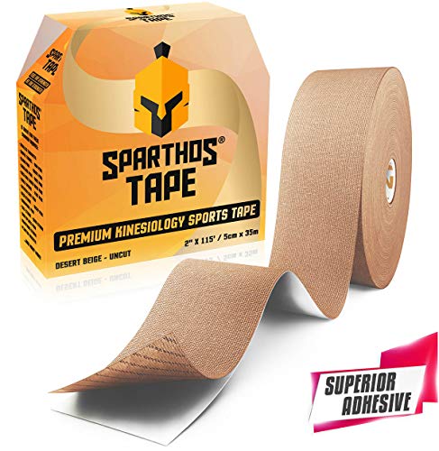 Product Cover Sparthos Kinesiology Tape - Bulk Large Jumbo - Free Kinesio Taping Guide! - Support for Pro Athletic Kt Sports and Recovery - Rocktape Waterproof Tex Rock Gold Tapes - Uncut 115 ft Roll (Beige)